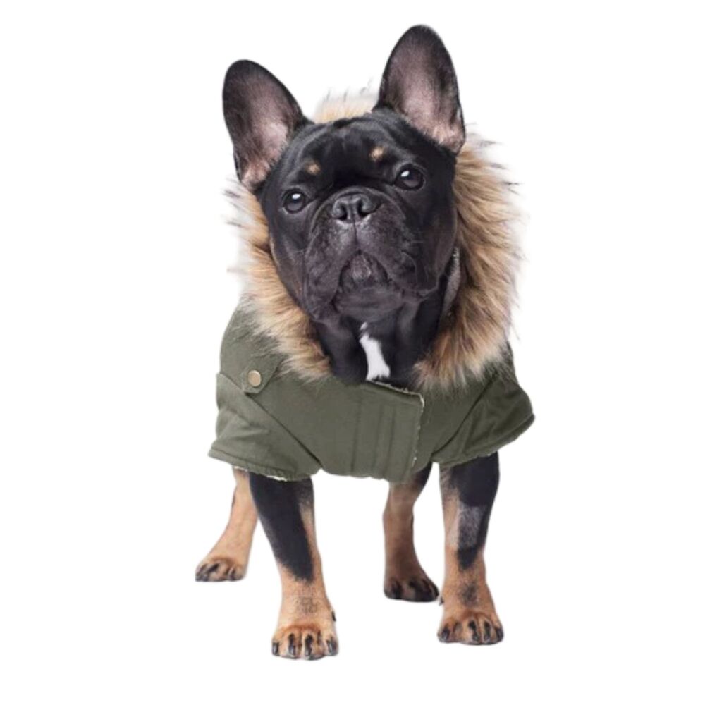 Canada Pooch Alaskan Army Parka Dog Coat Size 8 Army Green Faux Fur Hood NWOT
